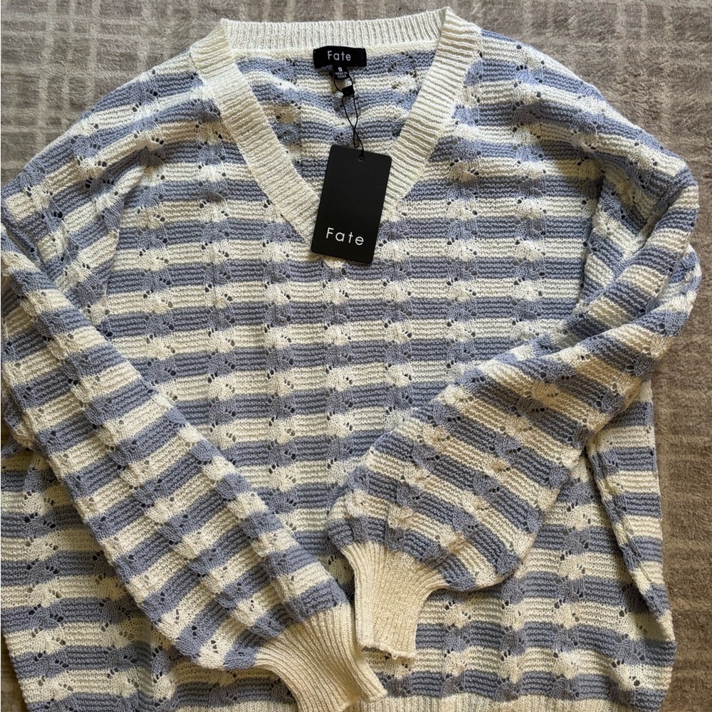 Fate Blue and White Striped Sweater